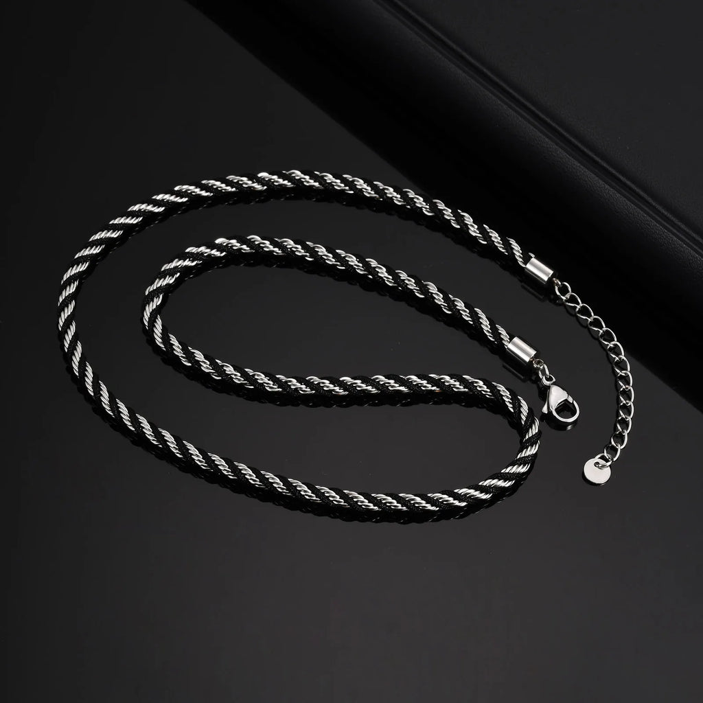 שרשרת שרשרת מעוותת בצבע שחור וכסף לגברים